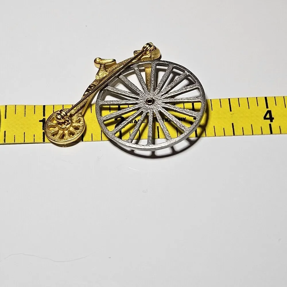 Vintage JJ Jonette Silver & Gold Tone Bicycle Spinning Wheel Articulated Pin